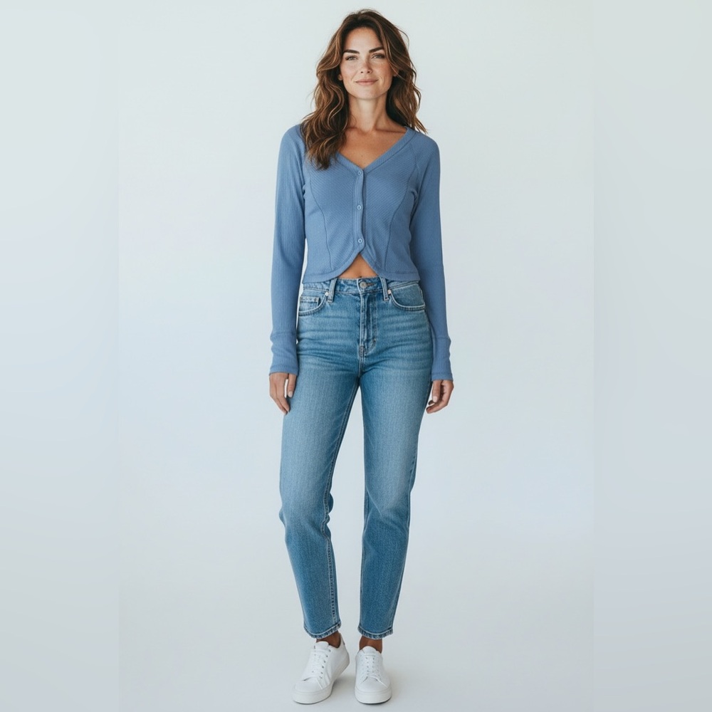 Ribbed Boyfriend Crop Top NWT | Large ButtonβFront Long Sleeve Stretch Knit